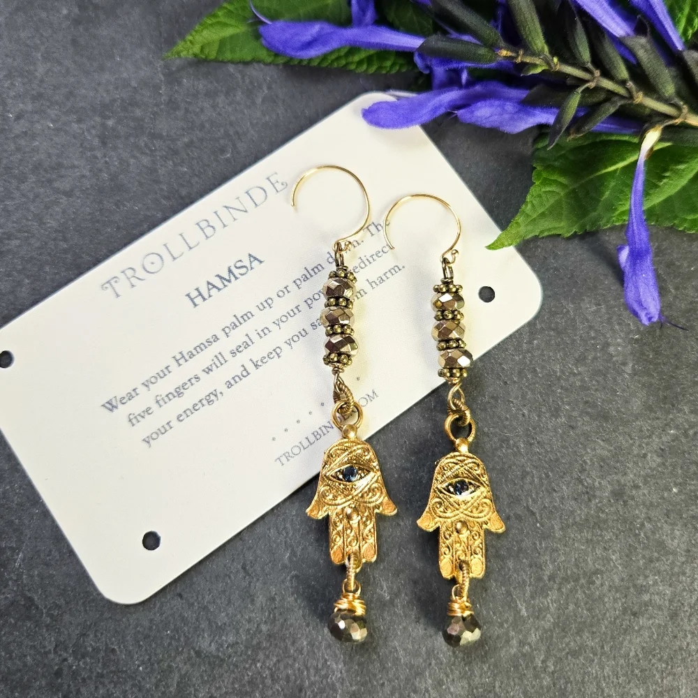 NWT Trollbinde Hamsa Dangle Earrings